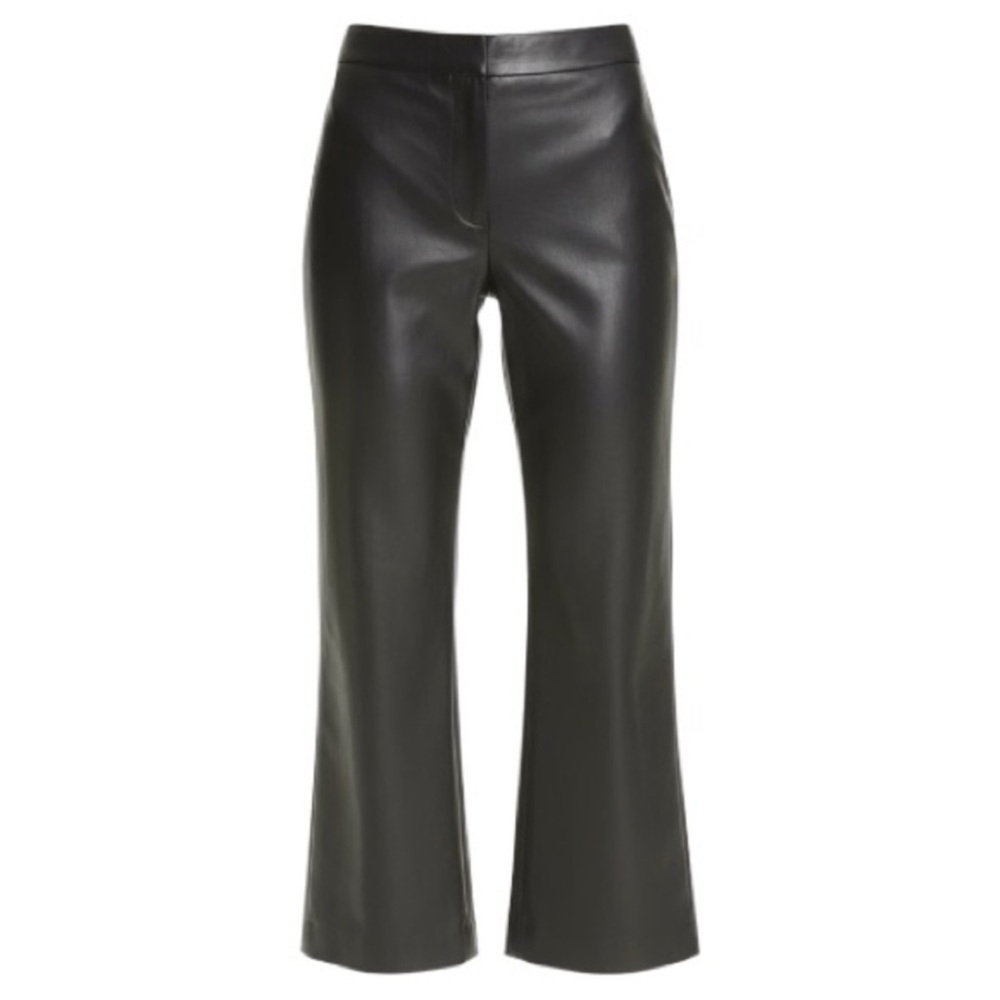 Theory Women's Bedford Faux Leather Kick Flare Cropped Ankle Pants Size 2